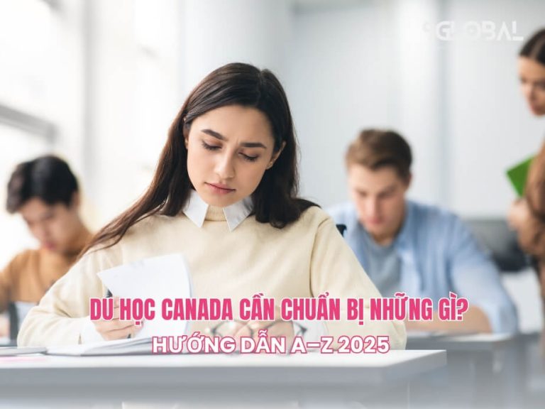 Nữ sinh chăm chú làm bài trong lớp học tại Canada – minh họa quá trình học tập nghiêm túc khi du học.