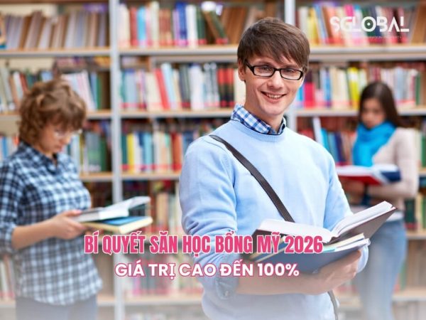 Sinh viên tự tin trong thư viện khi tìm hiểu bí quyết săn học bổng Mỹ 2026 giá trị cao đến 100%, tạo tiền đề vững chắc cho hành trình du học Mỹ.